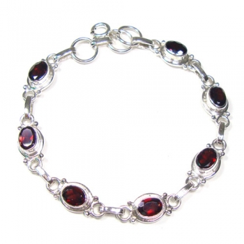 Pure silver bezel set red garnet bracelet